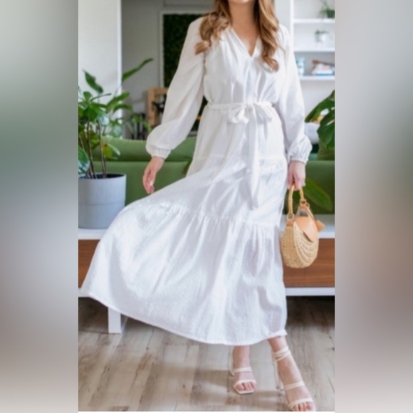 NWT Roan + Ryan for Evereve White Seersucker Tiered Josephina Maxi Dress - Picture 4 of 9